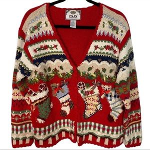 Vintage Tiara International Embroidered Christmas Cardigan Sweater